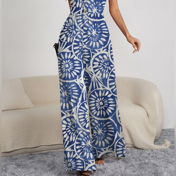 Buttoned Beauty Wide Leg Jumpsuit - Marine - Picture 2 of 5